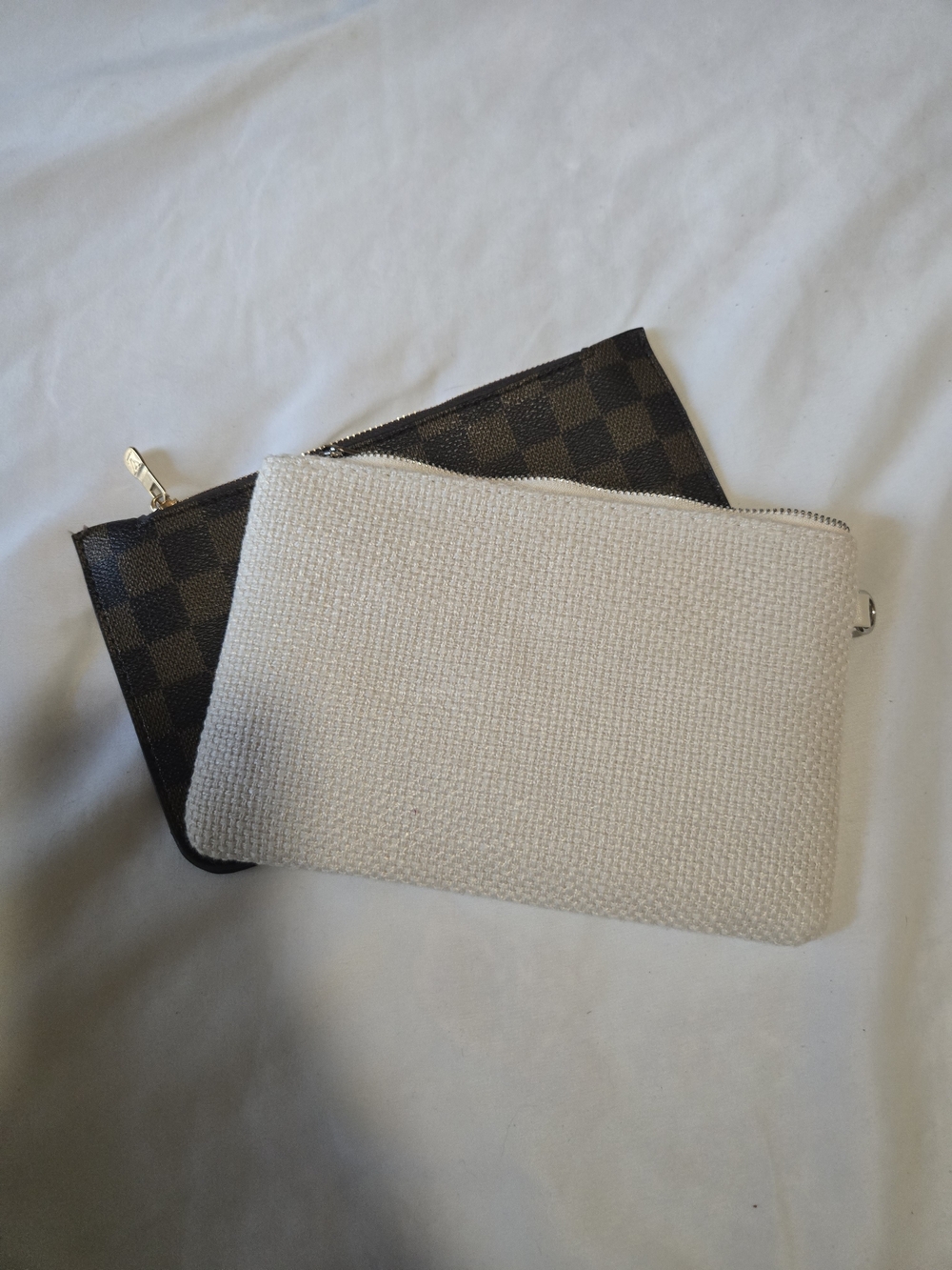 Canvas Zip Pouch Set - Neutral Ivory and Brown - Picture 2 of 6